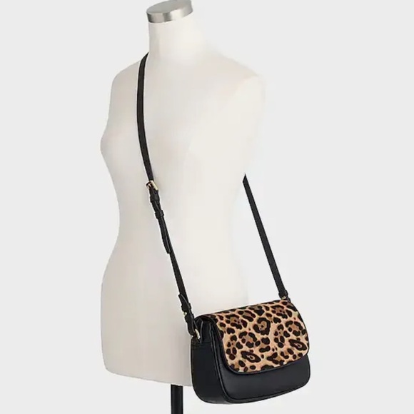 Nwot JCrew Collection Black Leathr Leopard Calf Hair Signet Flap Crossbody Bag - Picture 2 of 10